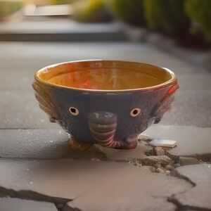 Pacifica Home 6" Glazed Ceramic Footed Elephant Bowl Planter Pot Natural Crazing